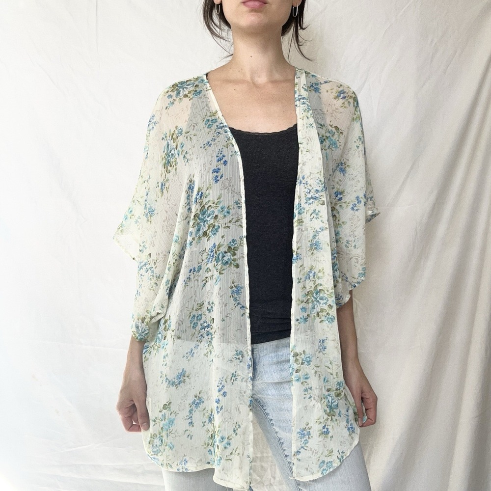 2000s Floral Sheer Kimono Cardigan Boho Fairy Dainty Feminine Festival